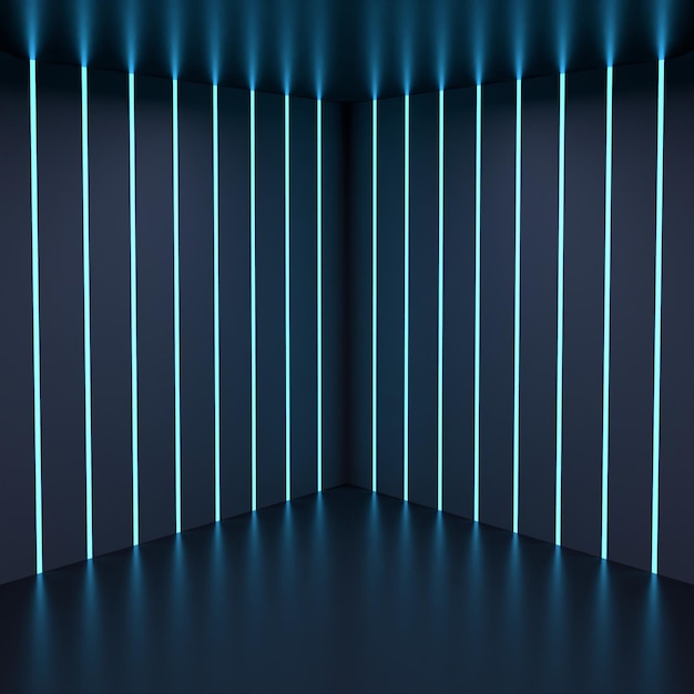 Neon lines on a black background 3D rendering illustration