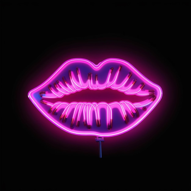 neon lips on a black background generative ai