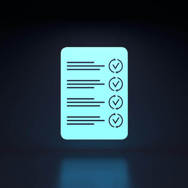 Neon List Icon with Checked Items 3d render illustration