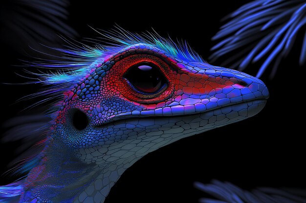 Neon Lizard with Blue and Red Glowing Skin