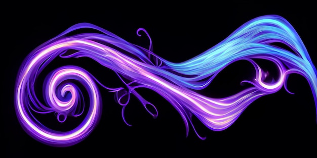 Photo neon magic swirl wind effect purple twirl with violet sparkle