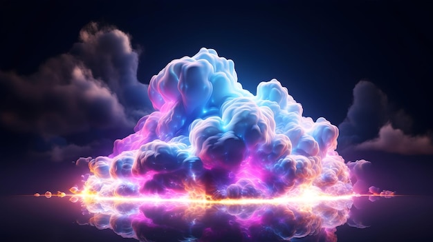 neon magical cloud illuminated with colorful neon light Fantasy sky design element