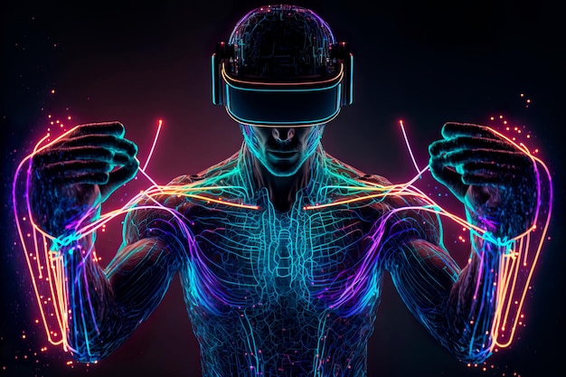 Neon man virtual reality digital technology VR Generative AI