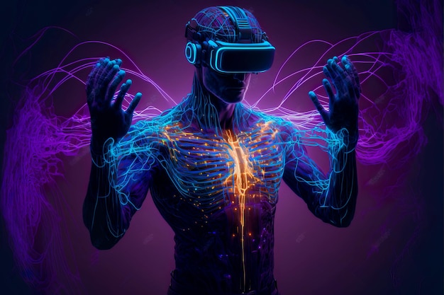 Neon man virtual reality digital technology VR Generative AI