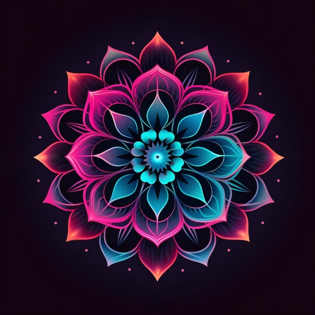 Neon Mandala Art Design with Colorful Gradient