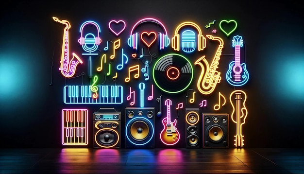 Neon Music Instruments Wall Art