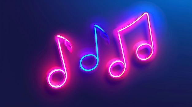 Photo neon music notes on a blue background