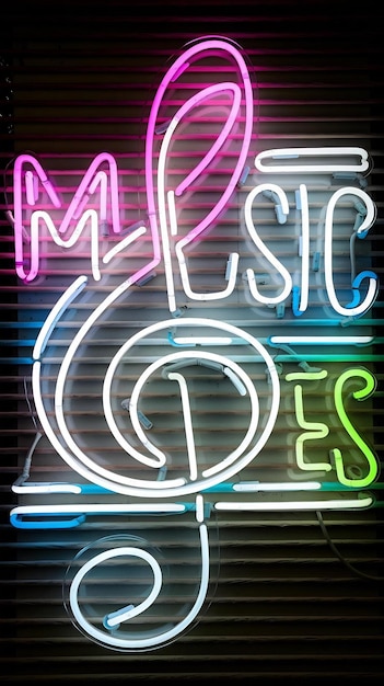 Photo neon music notes on a dark background