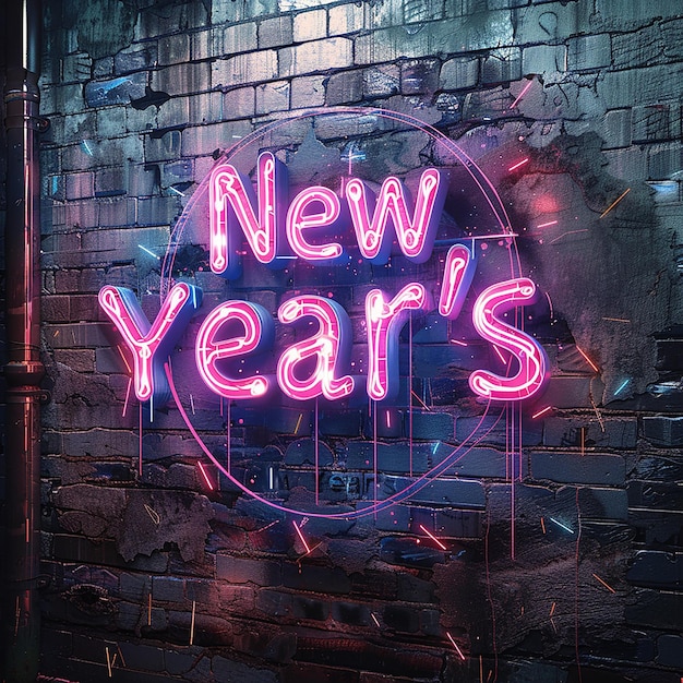 Neon New Years Sign in Gritty and Grungy Style