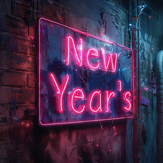 Neon New Years Sign in Gritty and Grungy Style