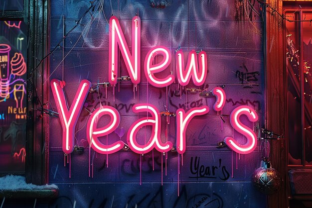 Neon New Years Sign in Gritty and Grungy Style