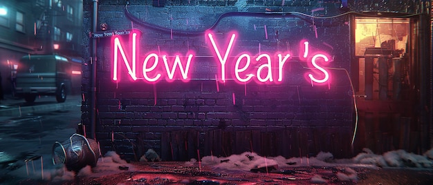 Neon New Years Sign in Gritty and Grungy Style