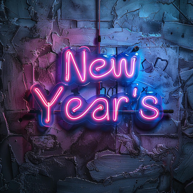 Photo neon new years sign in gritty and grungy style