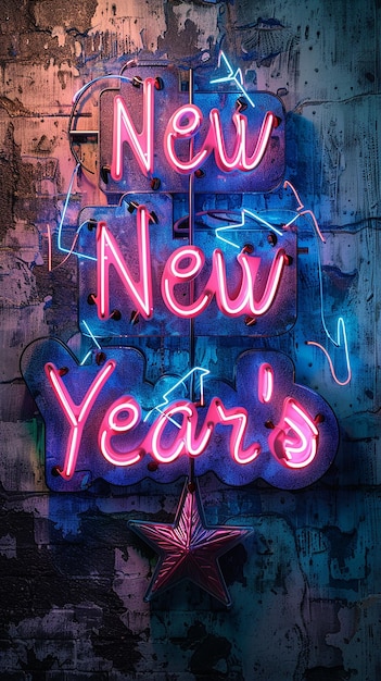 Neon New Years Sign in Gritty and Grungy Style