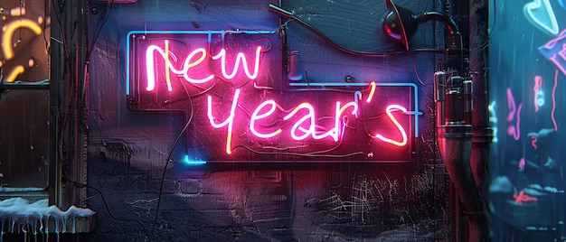 Neon New Years Sign in Gritty and Grungy Style