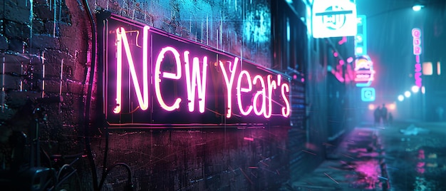 Neon New Years Sign in Gritty and Grungy Style