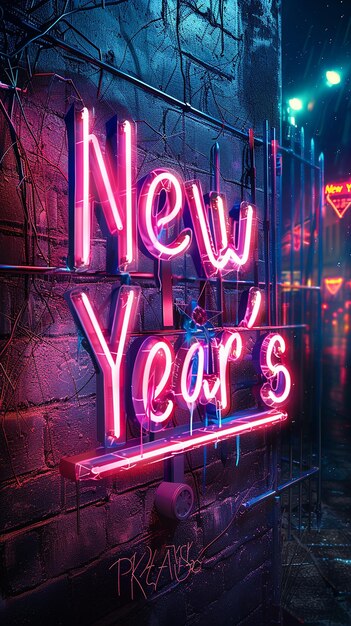 Neon New Years Sign in Gritty and Grungy Style