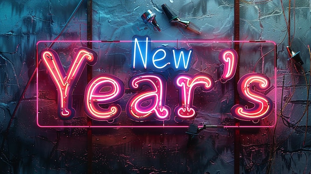 Photo neon new years sign in gritty and grungy style