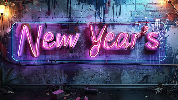 Neon New Years Sign in Gritty and Grungy Style