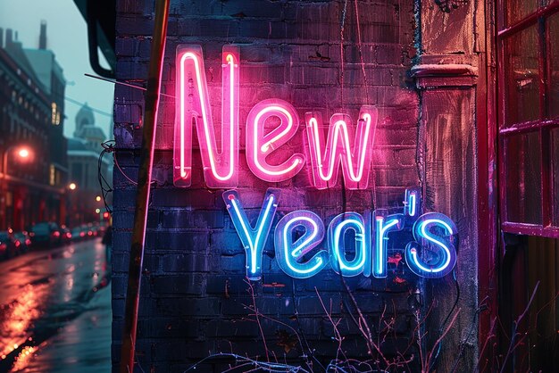 Neon New Years Sign in Gritty and Grungy Style