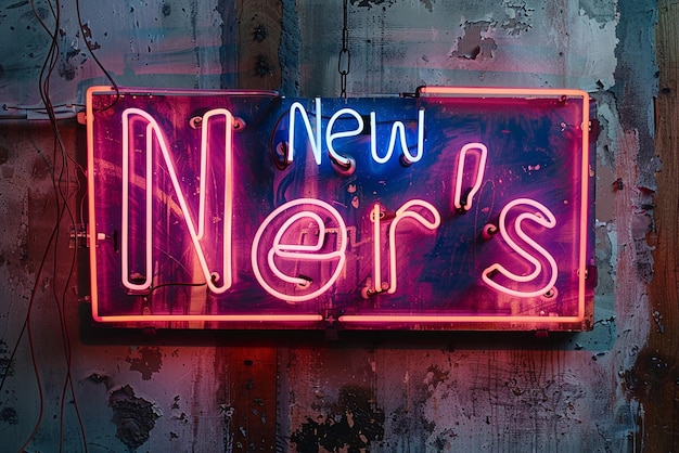 Photo neon new years sign in gritty and grungy style