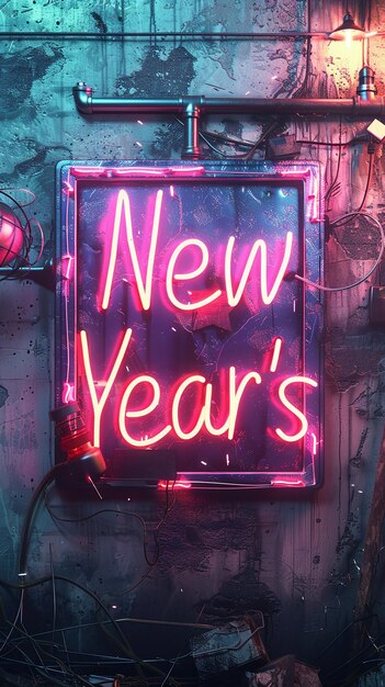 Photo neon new years sign in gritty and grungy style