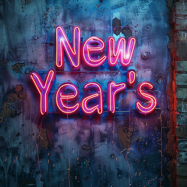 Photo neon new years sign in gritty and grungy style