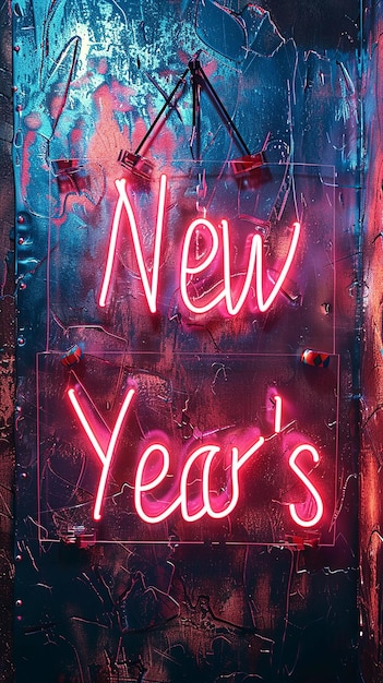 Photo neon new years sign in gritty and grungy style