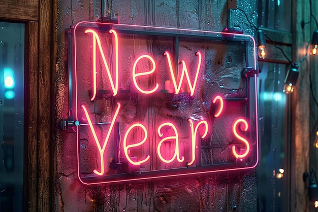 Photo neon new years sign in gritty and grungy style