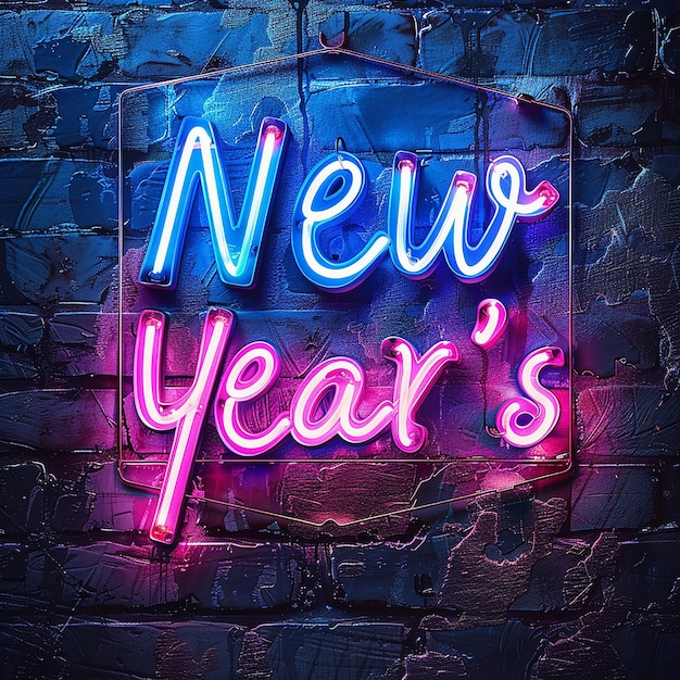 Photo neon new years sign in gritty and grungy style