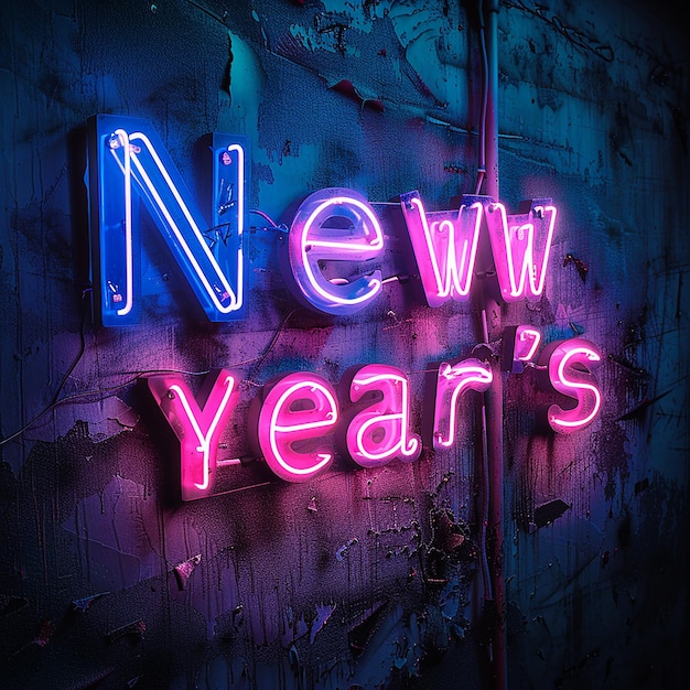 Neon New Years Sign in Gritty and Grungy Style