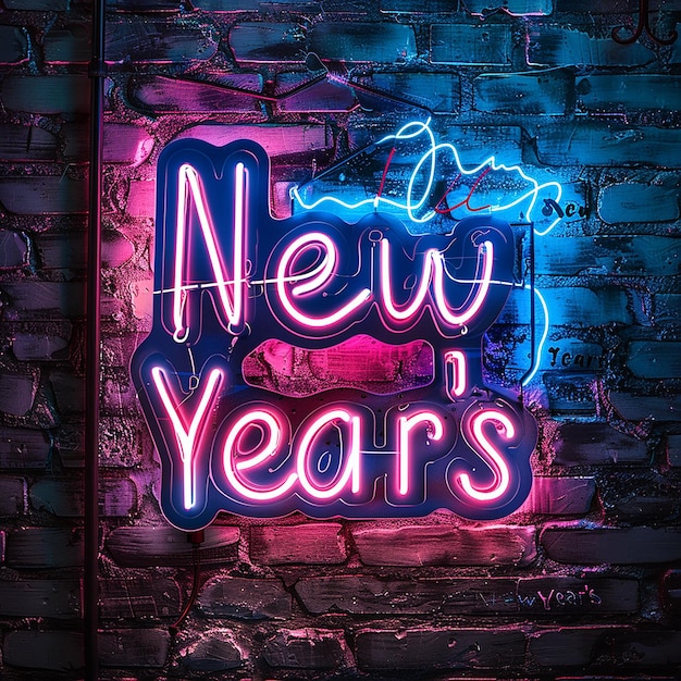 Photo neon new years sign in gritty and grungy style