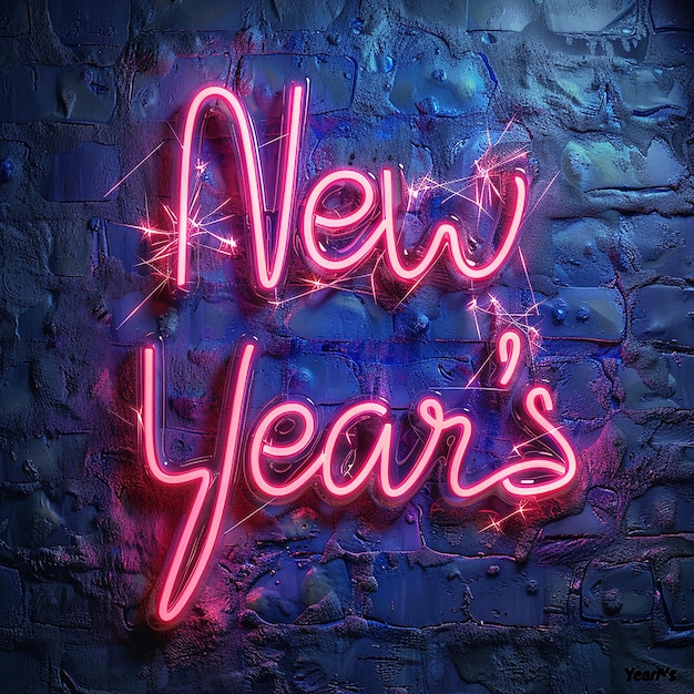 Photo neon new years sign in gritty and grungy style