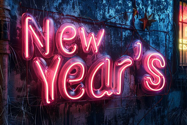 Photo neon new years sign in gritty and grungy style