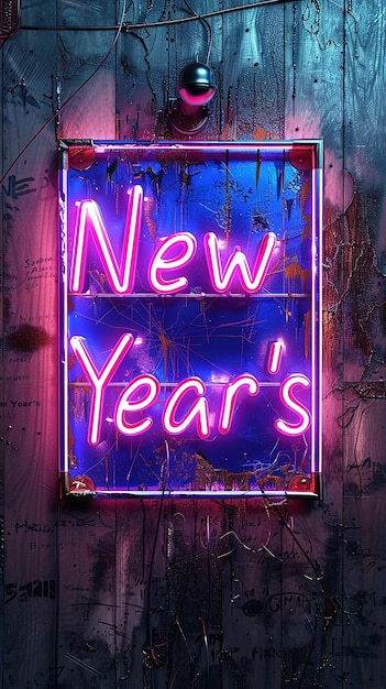 Photo neon new years sign in gritty and grungy style