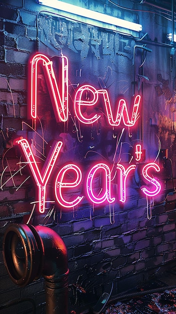 Photo neon new years sign in gritty and grungy style