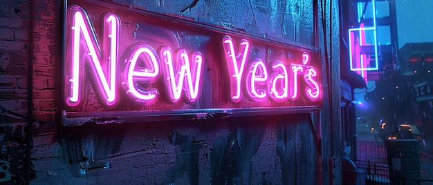 Photo neon new years sign in gritty and grungy style