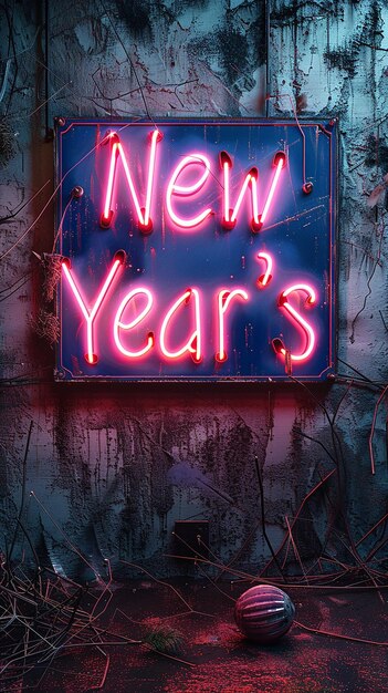 Photo neon new years sign in gritty and grungy style