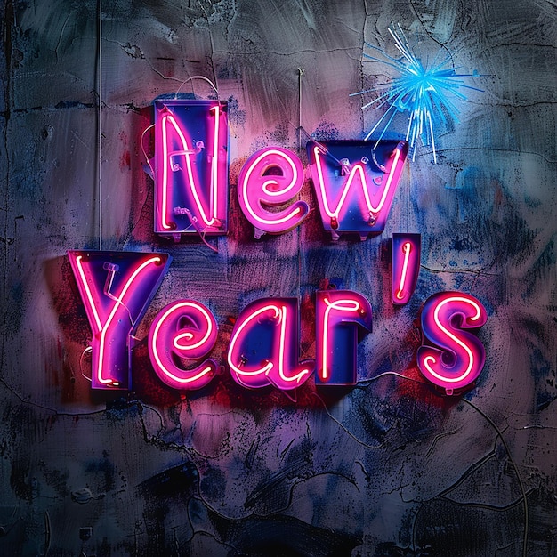 Neon New Years Sign in Gritty and Grungy Style