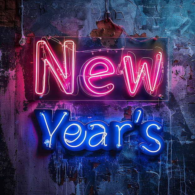 Photo neon new years sign in gritty and grungy style