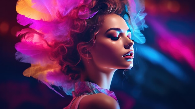 Neon night club girl Illustration AI GenerativexA