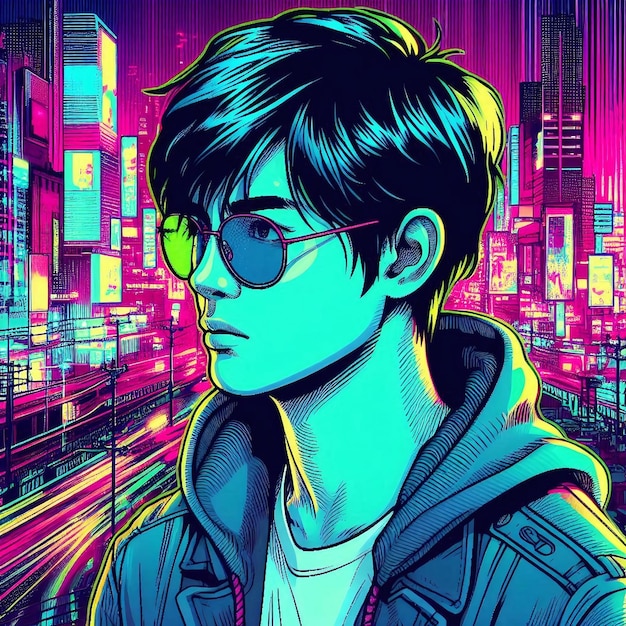 Neon Night Wanderer Stylish Anime Portrait