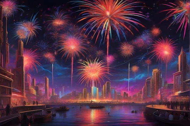 Neon Nights Colorful Fireworks Symphony