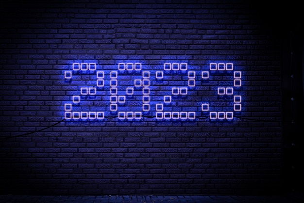 A neon number 2023 on the wall happy new year holidays neon frame in the night outdoors