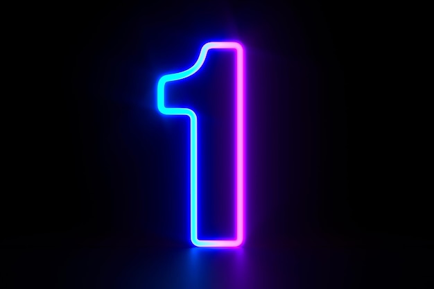 Neon number one on dark background 3D illustration