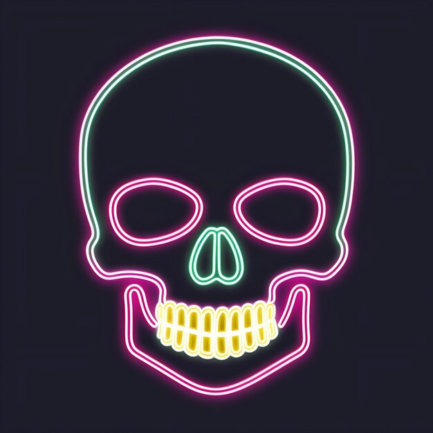 Photo neon outline skull