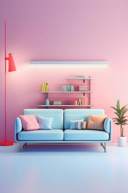 Neon Pastel Interior Creative Advertisement Concept for Social Media and Sale Promotion