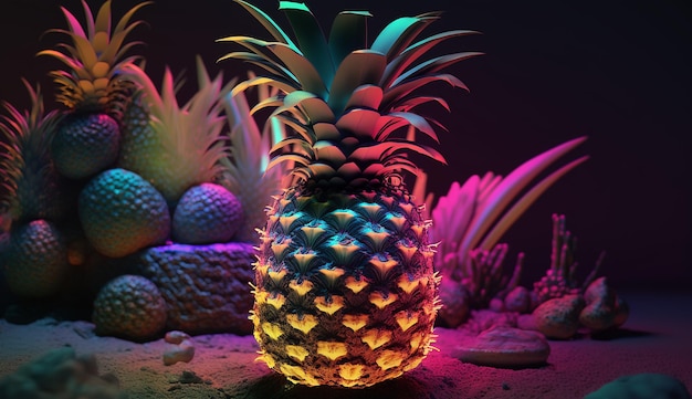 Neon pineapple ai generator art image