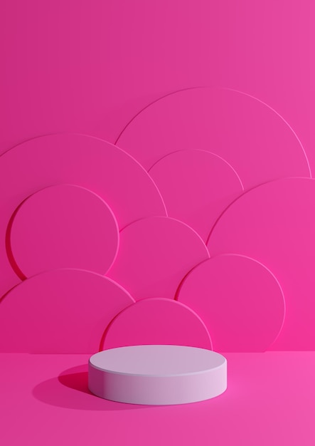 Neon pink minimal blank product photography display cylinder podium stand circle bubbles background