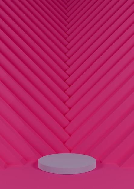 Neon pink minimal product display cylinder stand triangle pattern in background pointing to product